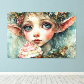 カップケーキが添えられた愛らしい小妖精や小人 キャンバスプリント (インサイチュ (ウッドフロア))