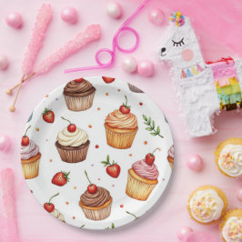 カップケーキとイチゴ ペーパープレート