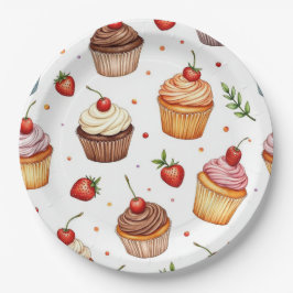 カップケーキとイチゴ ペーパープレート