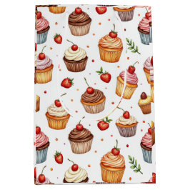 カップケーキとイチゴ ミディアムペーパーバッグ