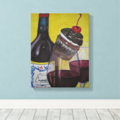 カップケーキとカップケーキワイン キャンバスプリント (インサイチュ (ウッドフロア))