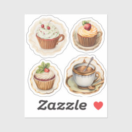 カップケーキとカップ4つ シール