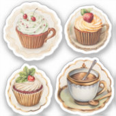 カップケーキとカップ4つ シール (正面)