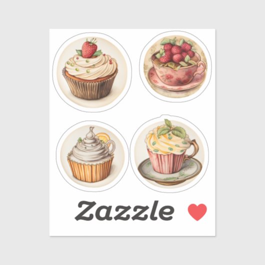 カップケーキとカップ7個です シール (シート)