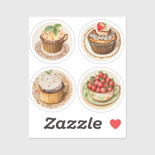 カップケーキとカップ10 シール (シート)