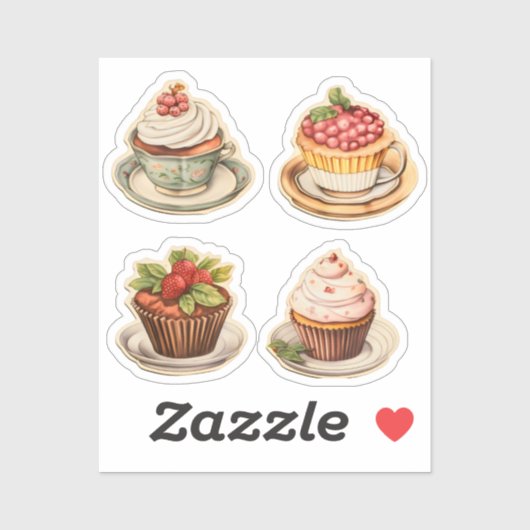 カップケーキとカップ5 シール (シート)