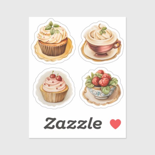 カップケーキとカップ 14 シール (シート)