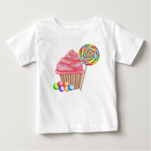 カップケーキとキャンディ誕生日Tシャツ ベビーTシャツ