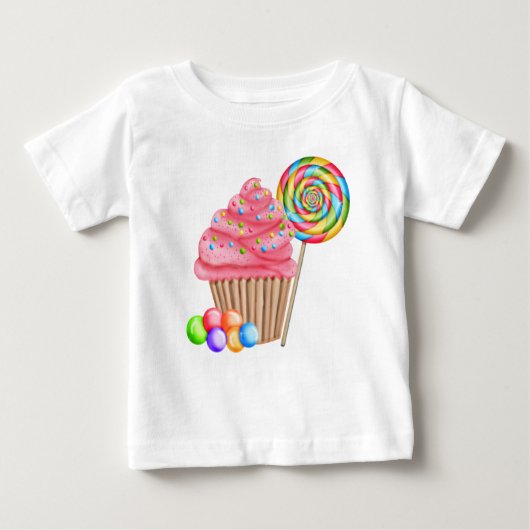 カップケーキとキャンディ誕生日Tシャツ ベビーTシャツ (正面)