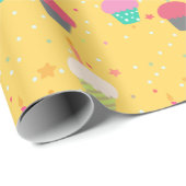 カップケーキとキャンドルかわいい誕生日 ラッピングペーパー (ロールコーナー)