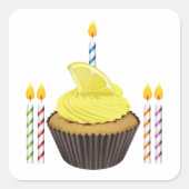 カップケーキとキャンドル スクエアシール (正面)