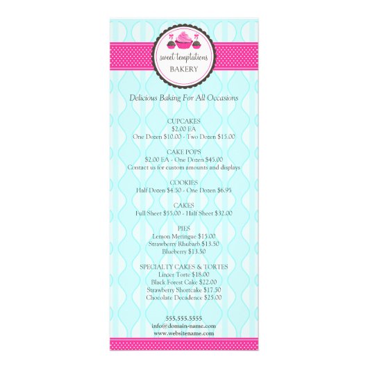 カップケーキとケーキのポップベーカリーメニュー価格表 ラックカード (正面)