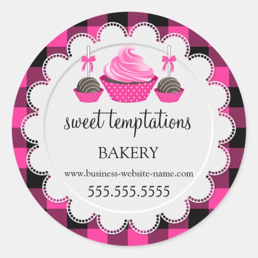 カップケーキとケーキポップバッファロープレイドベーカリー ラウンドシール (正面)
