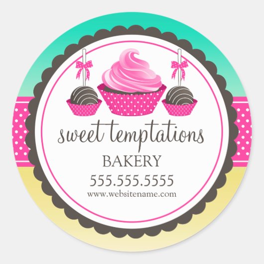 カップケーキとケーキポップフェスティバルベーカリーボックスシール ラウンドシール (正面)