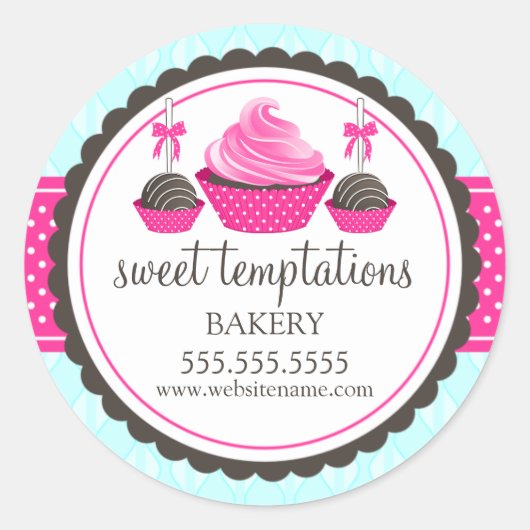 カップケーキとケーキポップベーカリーボックスシール ラウンドシール (正面)