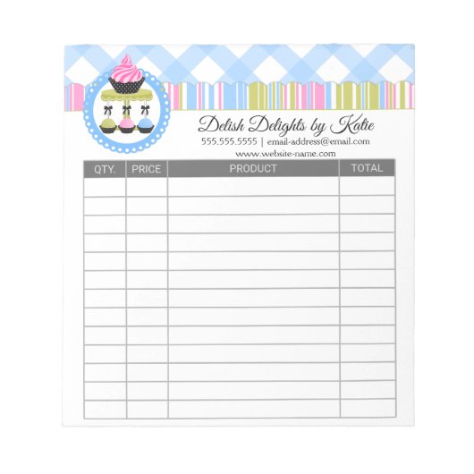 カップケーキとケーキポップ領収書 ノートパッド (正面)