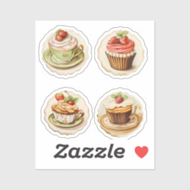 カップケーキとコップ2つ シール
