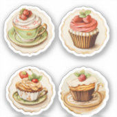 カップケーキとコップ2つ シール (正面)