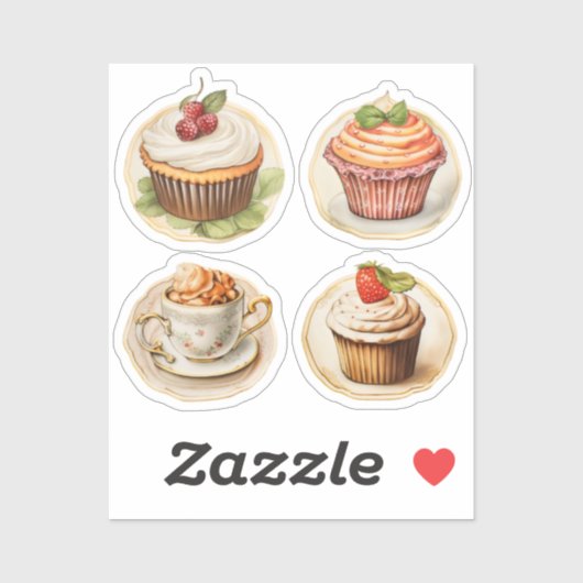 カップケーキとコップ シール (シート)