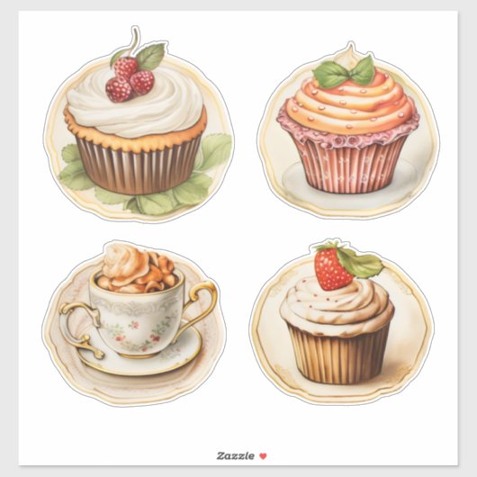 カップケーキとコップ シール (シート)