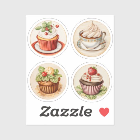 カップケーキとコップ 11 シール (シート)