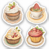 カップケーキとコップ 13 シール (正面)