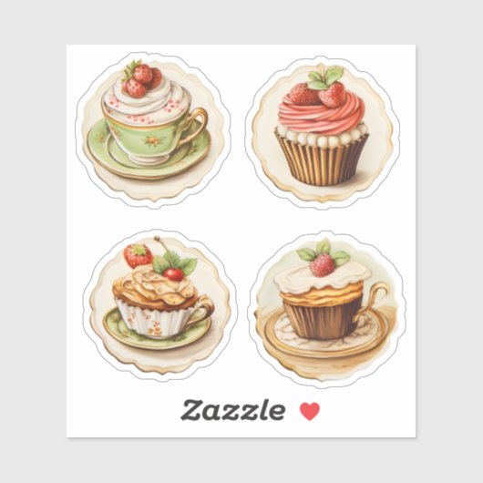 カップケーキとコップ 3 シール (シート)