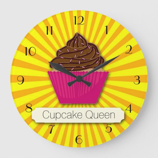 カップケーキとサンシャインカスタマイズテキストを追加 ラージ壁時計 (正面)