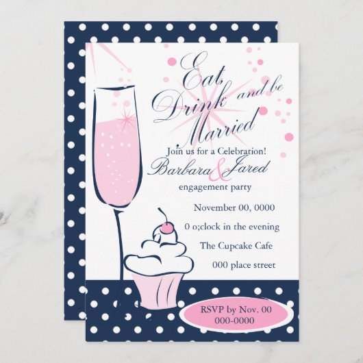 カップケーキとシャンページ 招待状 (正面/裏面)