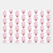 カップケーキとハートコレクション ラッピングペーパーシート (正面)