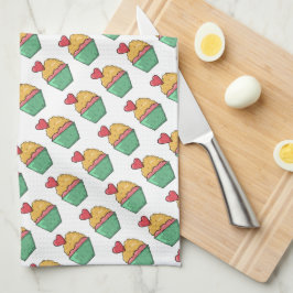 カップケーキとハート キッチンタオル