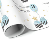 カップケーキとバルーン |フェイクグリッター少年の誕生日 ラッピングペーパー (ロールコーナー)