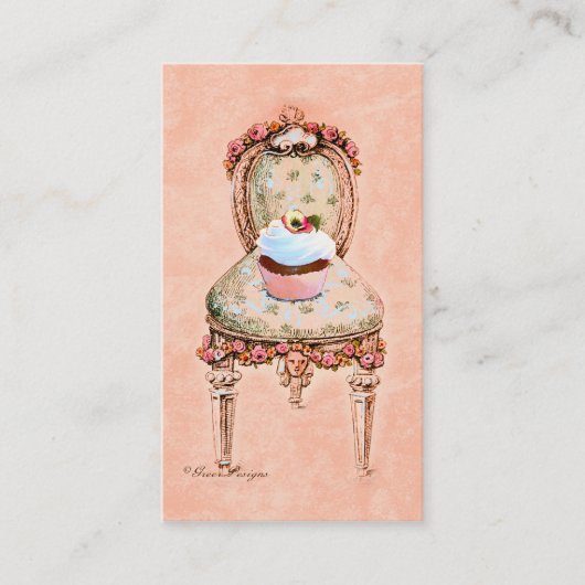 カップケーキとビクトリアン椅子の名刺 名刺 (正面)