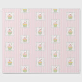 カップケーキとピンクストライプおもしろい可食 ラッピングペーパー (フラット)