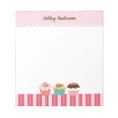 カップケーキとピンクストライプ色 ノートパッド (正面)