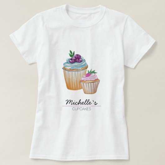 カップケーキとフルーツ水彩モノグラム Tシャツ (デザイン正面)