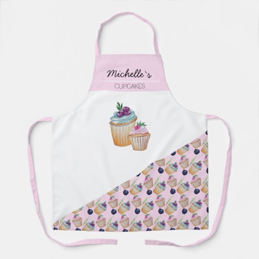 カップケーキとフルーツ水彩 エプロン (正面)