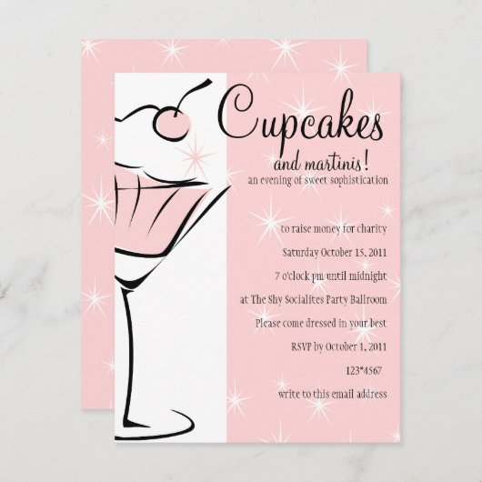 カップケーキとマルティニス 招待状 (正面/裏面)