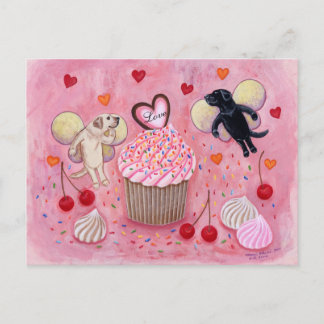 カップケーキとラブラドール絵画の妖精 ポストカード