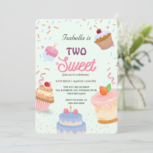 カップケーキと振りかける2ndバースデーガール 招待状 (スタンド正面)