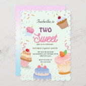 カップケーキと振りかける2ndバースデーガール 招待状 (正面/裏面)