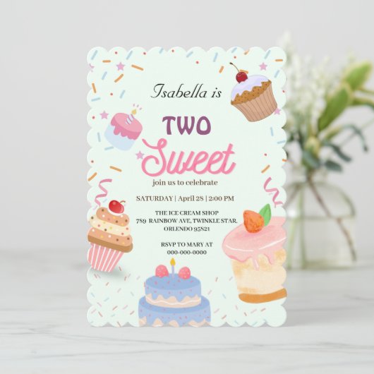 カップケーキと振りかける2ndバースデーガール 招待状 (スタンド正面)