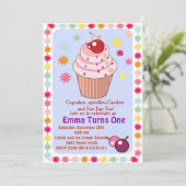 カップケーキと散水誕生日パーティーの招待 招待状 (スタンド正面)