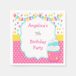 カップケーキと散水誕生日パーティー スタンダードカクテルナプキン