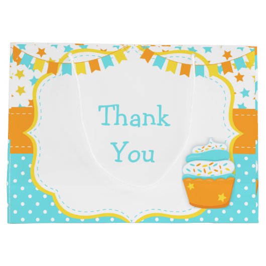 カップケーキと散水誕生日パーティー ラージペーパーバッグ (裏面)