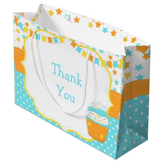 カップケーキと散水誕生日パーティー ラージペーパーバッグ (裏面アングル)