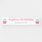 カップケーキと散水誕生日パーティー 横断幕 (横)