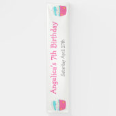 カップケーキと散水誕生日パーティー 横断幕 (縦)