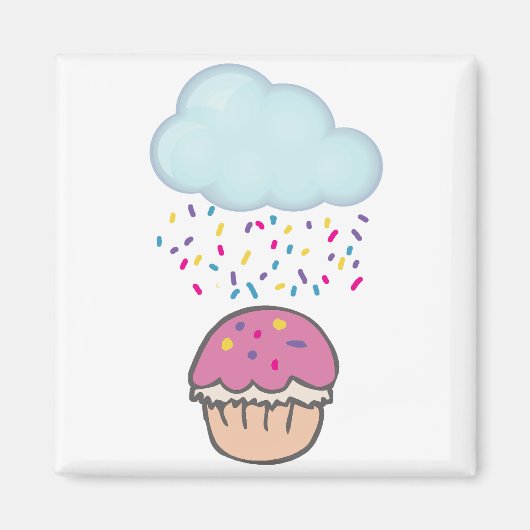 カップケーキに雨がふりかける マグネット (正面)