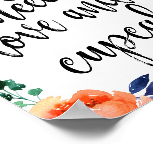 カップケーキのお土産 8x10 フラワーワーテカラーサイン ポスター (角)